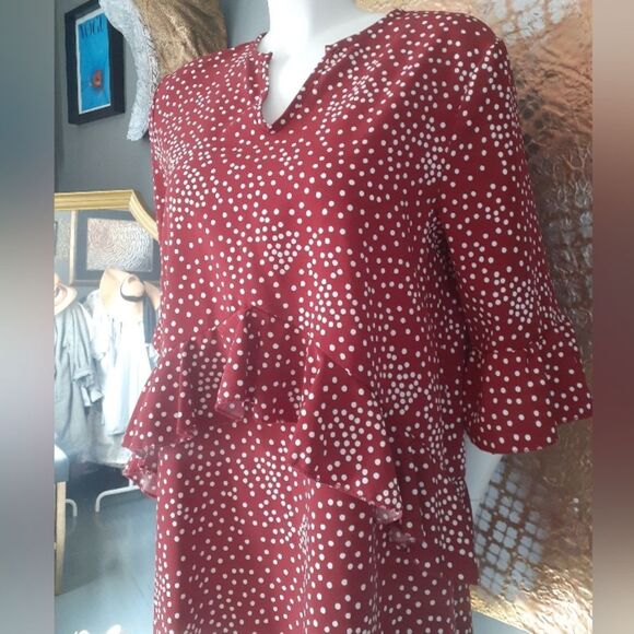 Elegant Red Ruffled Polka Dot Mini Dress - Picture 12 of 13